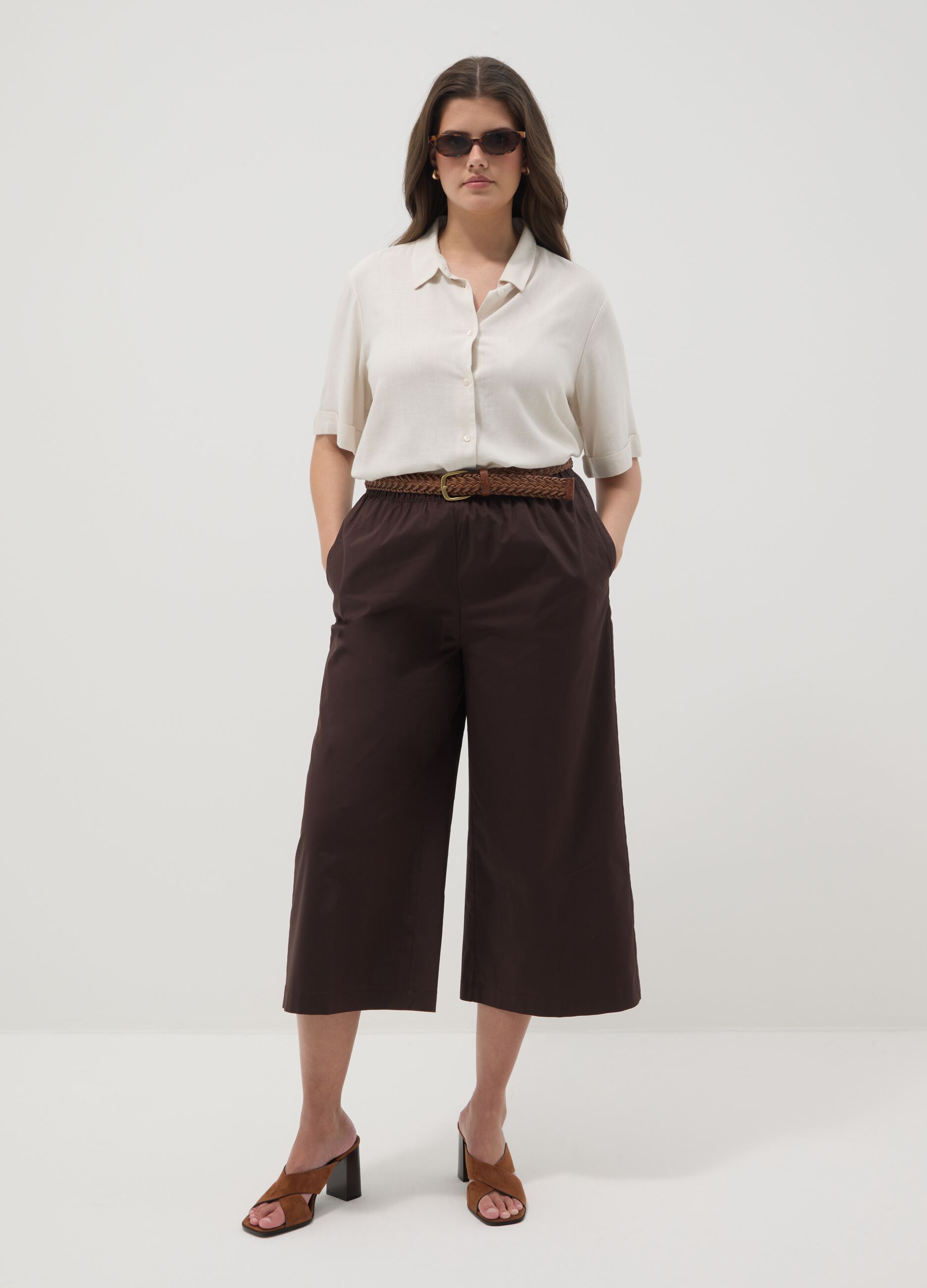 Braune Wide-Leg-Hose aus Stretch-Baumwolle