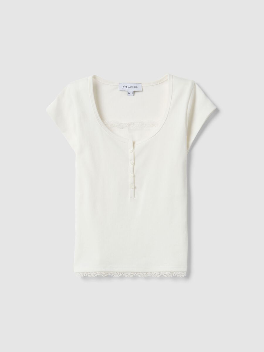 Wei&szlig;e Regular-Fit T-Shirt aus Baumwollmischung mit Spitzendetails_0