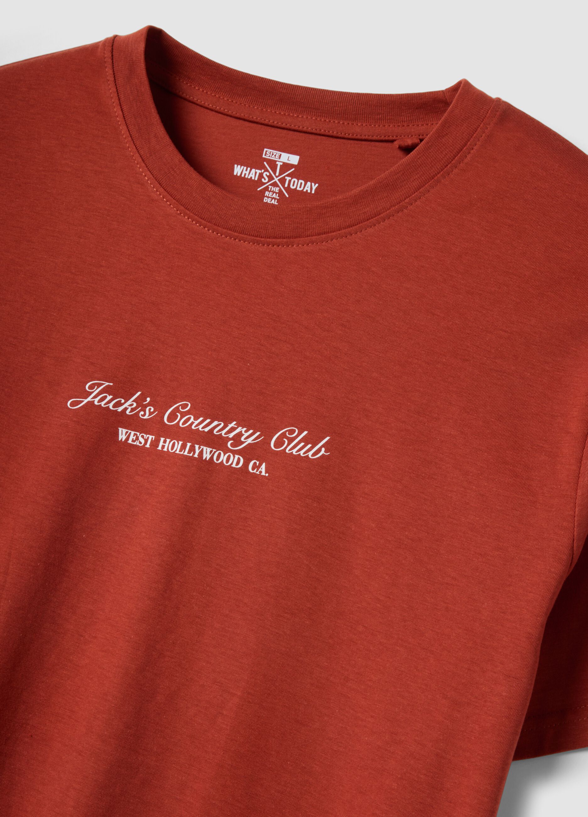 Rotes T-Shirt mit Schriftzug aus reiner Baumwolle, Regular Fit