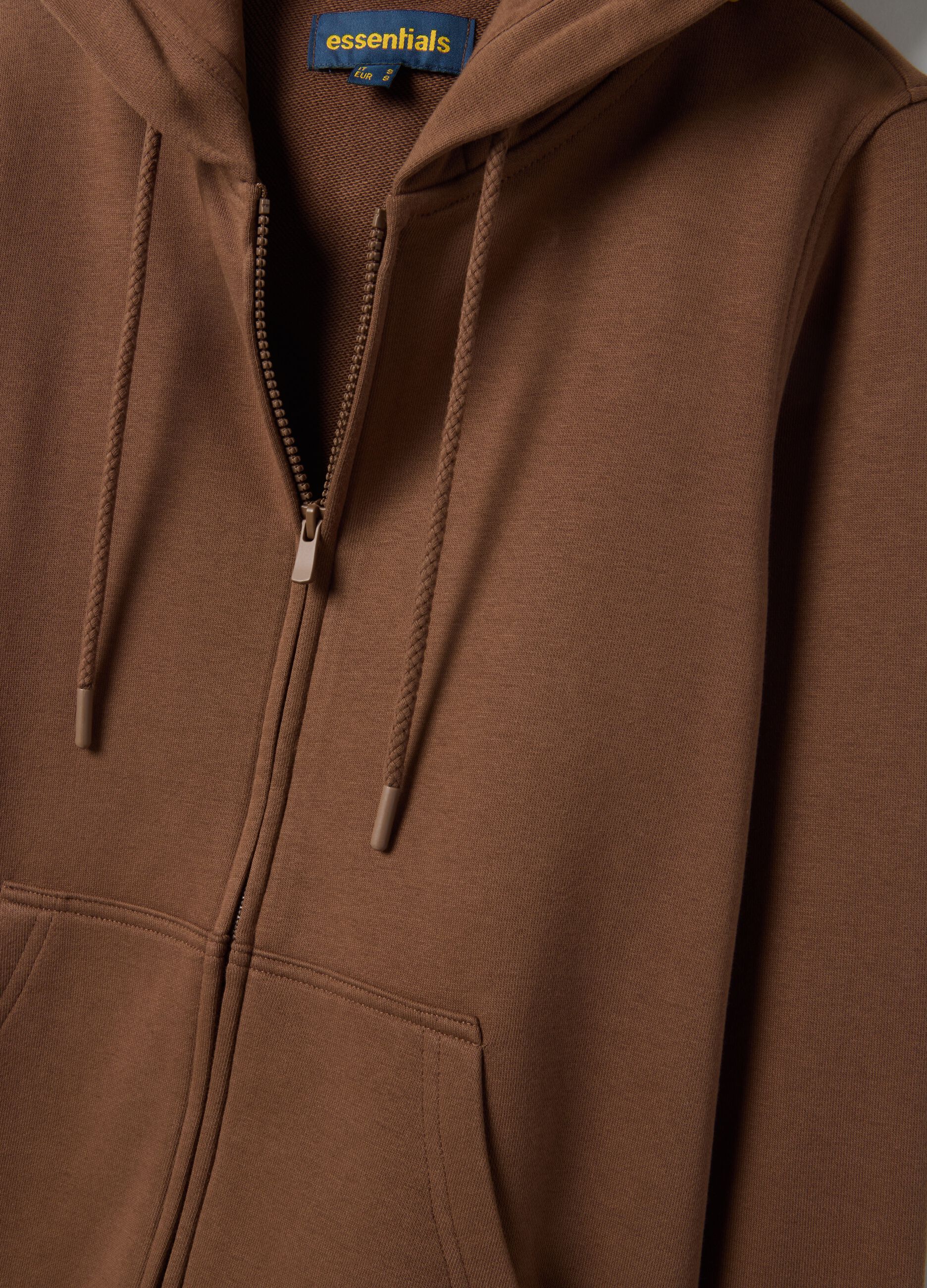 Brown cotton blend regular fit hoodie with zip