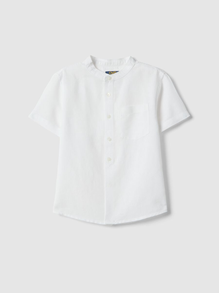 Boys' white linen-cotton blend regular fit shirt_0