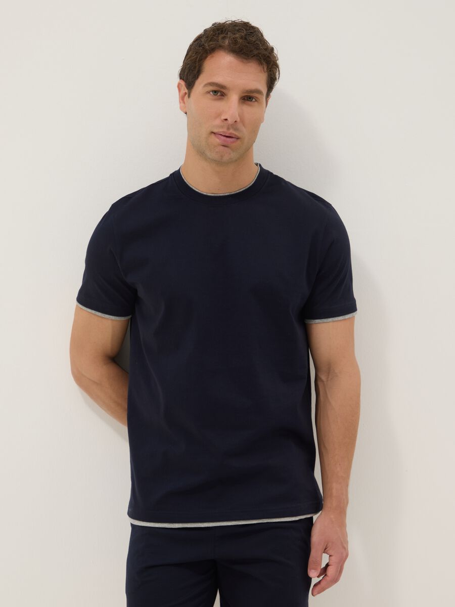 Blauer Pyjama aus reiner, merzerisierter Baumwolle_1