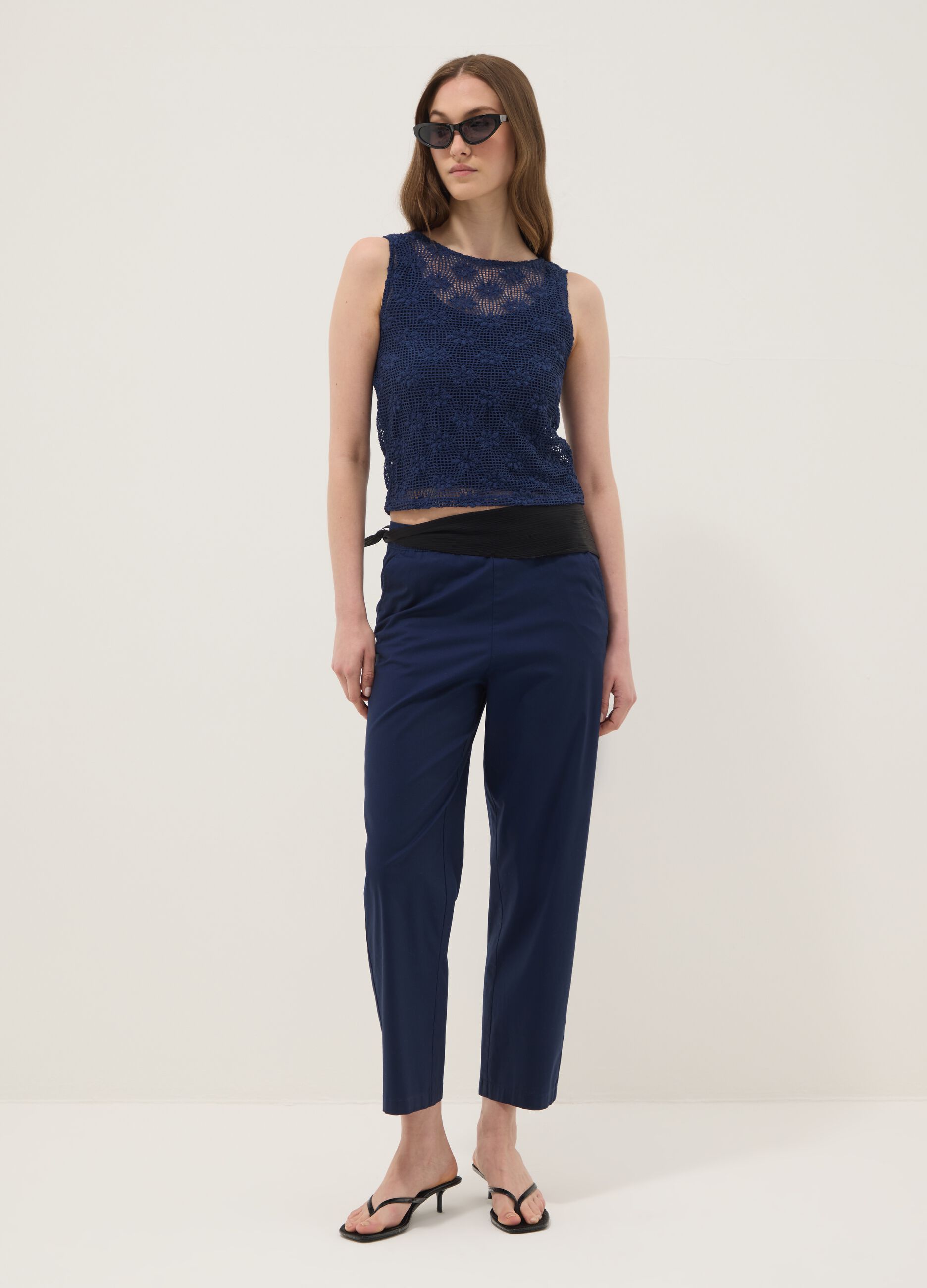 Blue stretch-fabric tank top