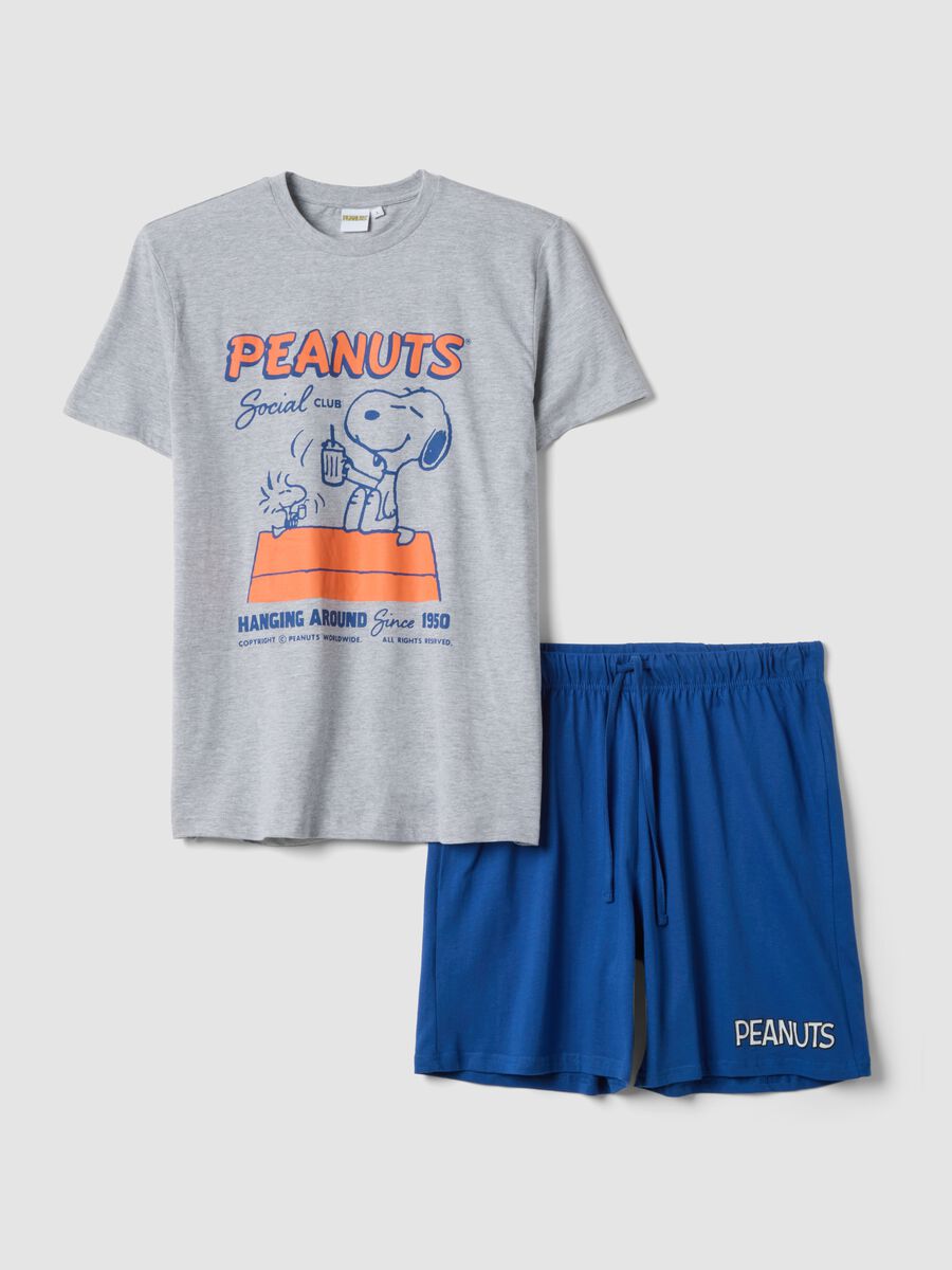 Men's grey short cotton pyjama set with Peanuts print, regular fit_4