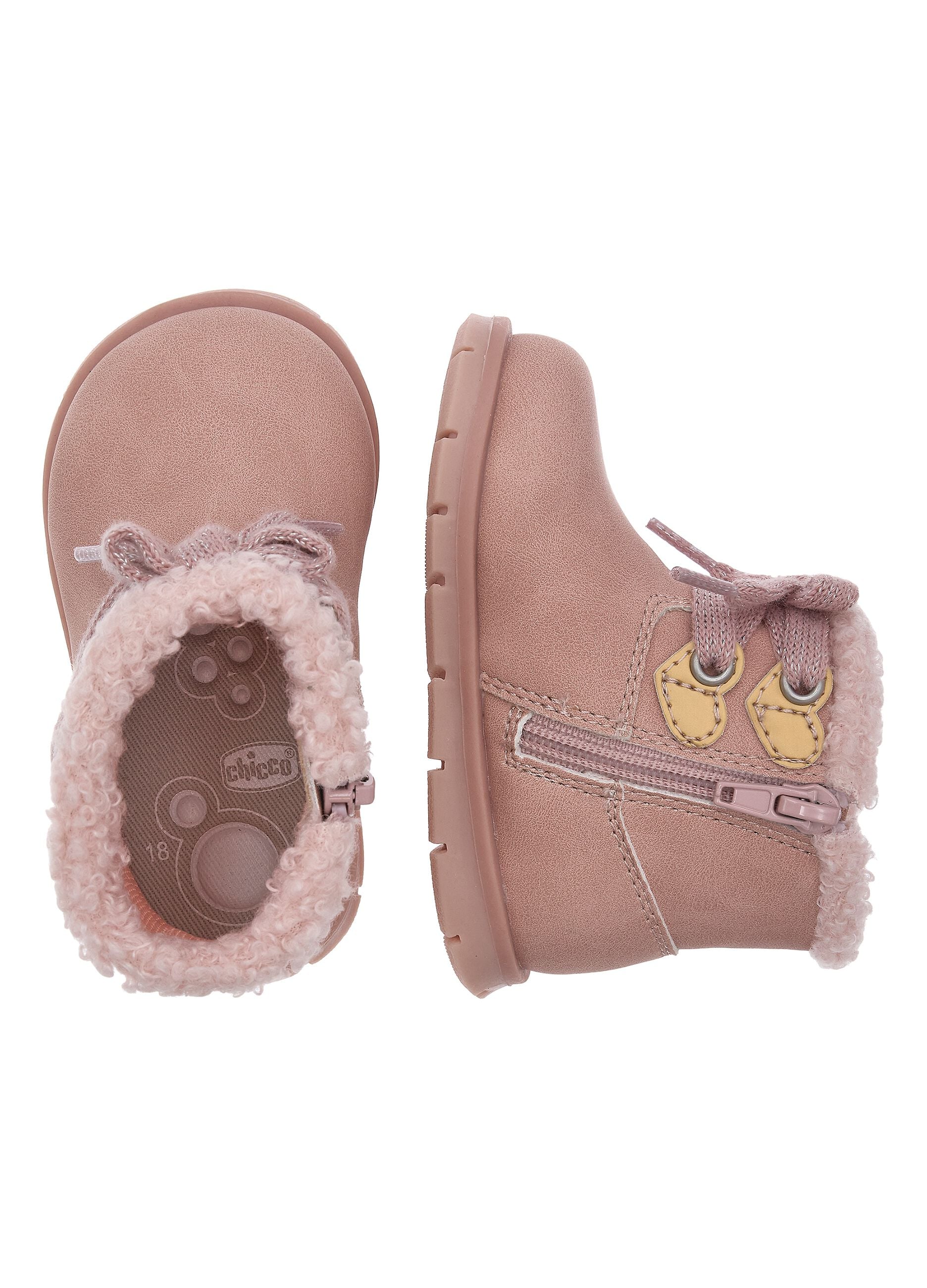 Chicco pink baby shoes with teddy-style trim