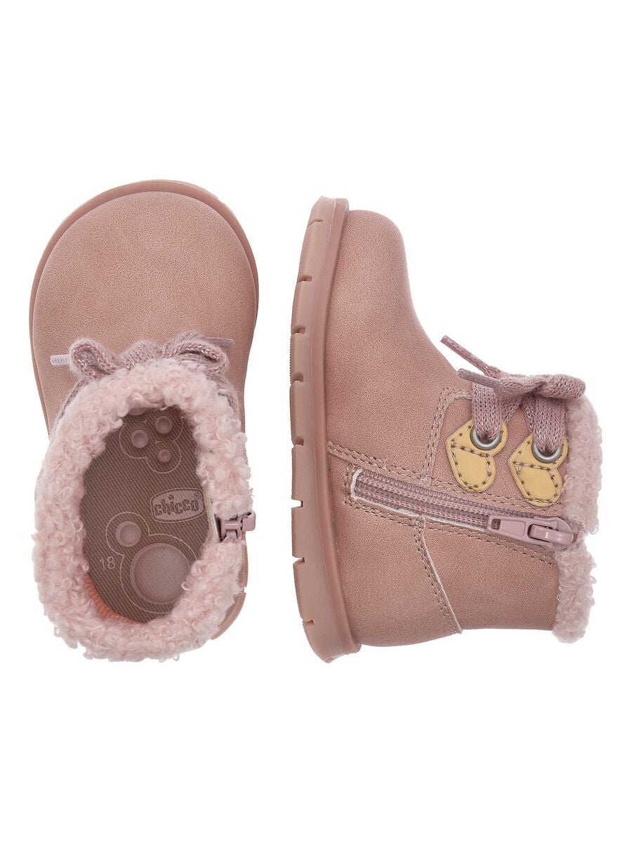 Chicco pink baby shoes with teddy-style trim_2