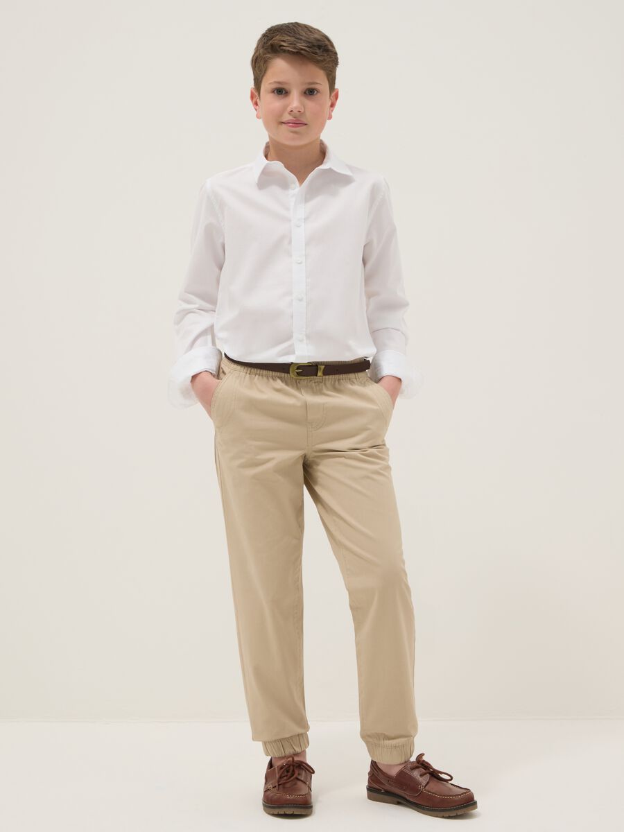 Boys' beige pure cotton jogger trousers regular fit_0
