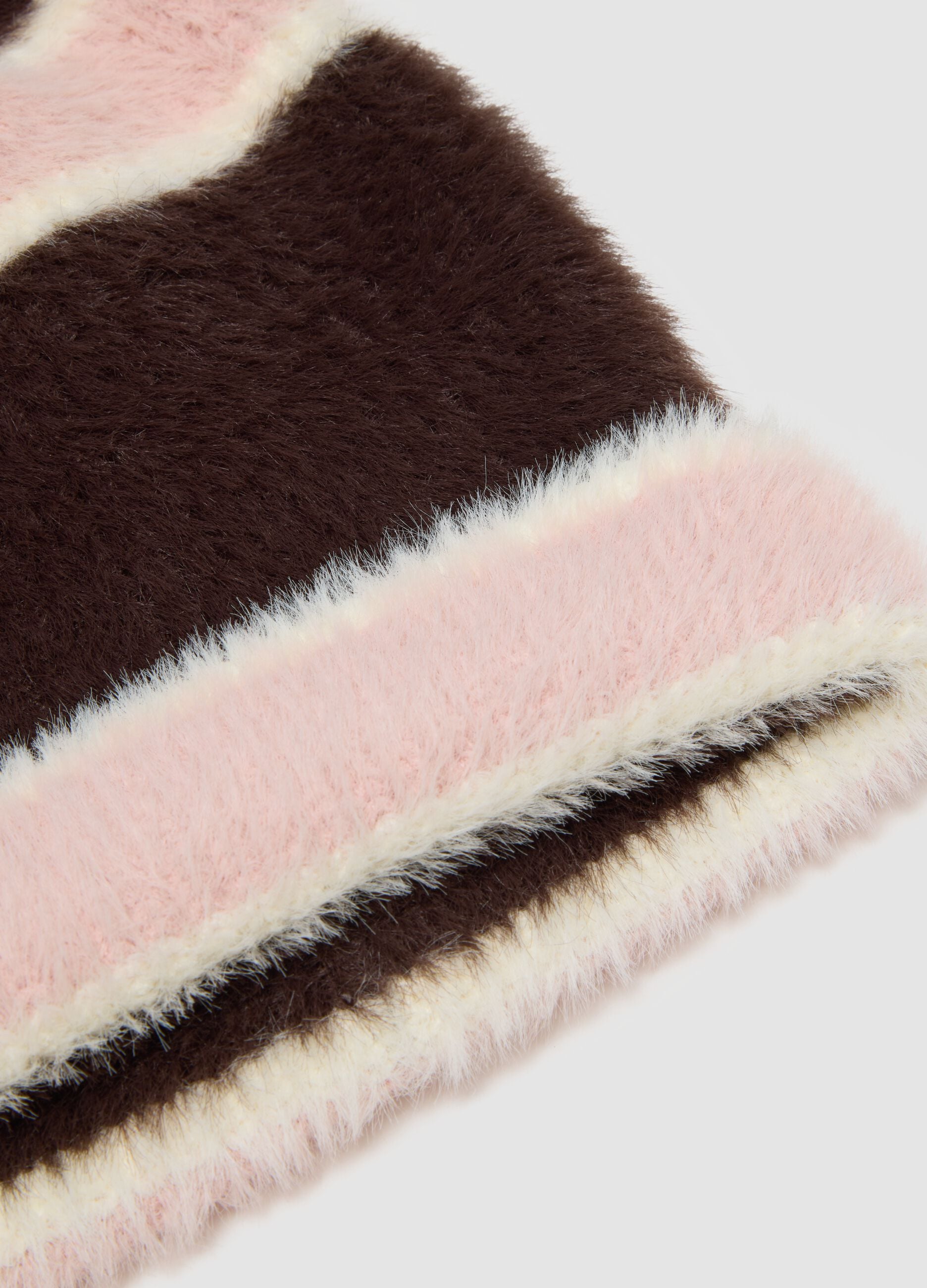 Brown and pink striped viscose-blend hat