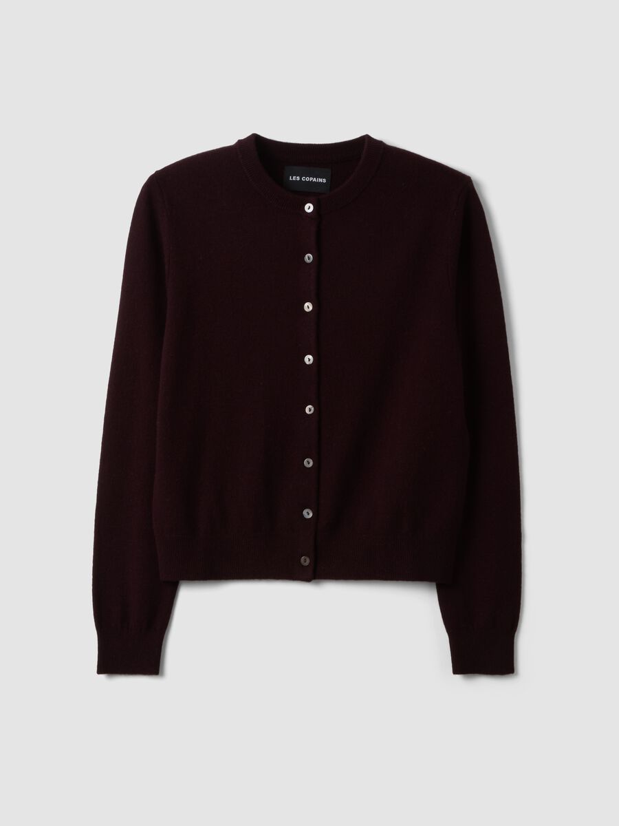 Cardigan viola in pura lana con girocollo e bottoni regular fit_4