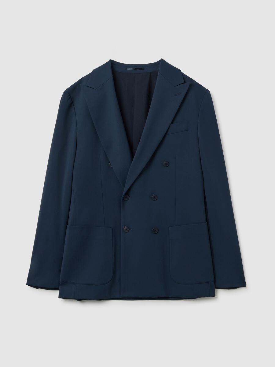 Blue Stretch Fabric Slim Fit Blazer_5