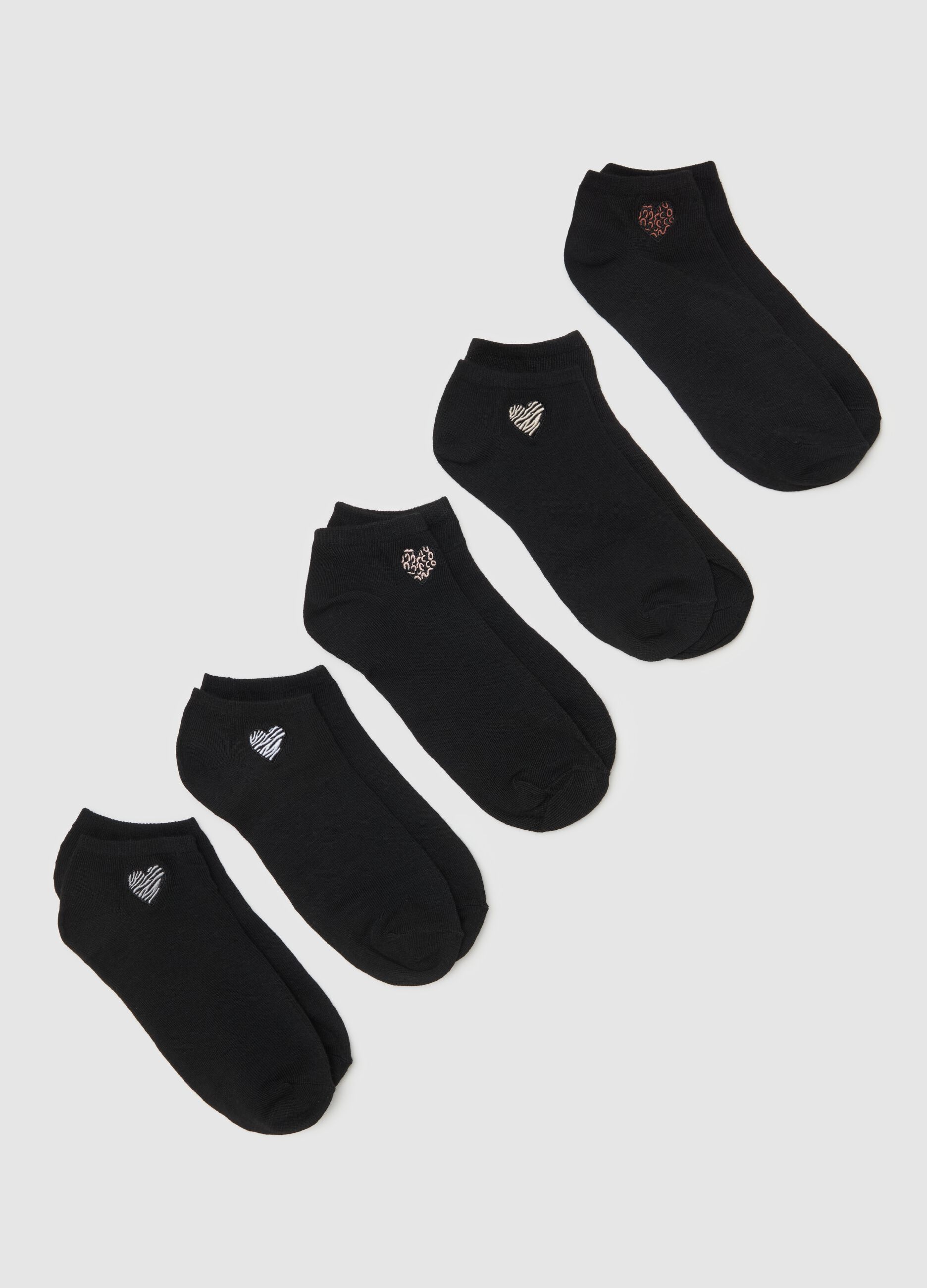 Five-pair pack shoe liners with heart embroidery