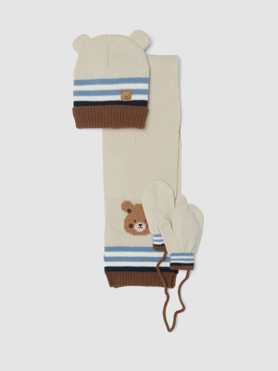 Set beige con cappello, sciarpa e guanti_0