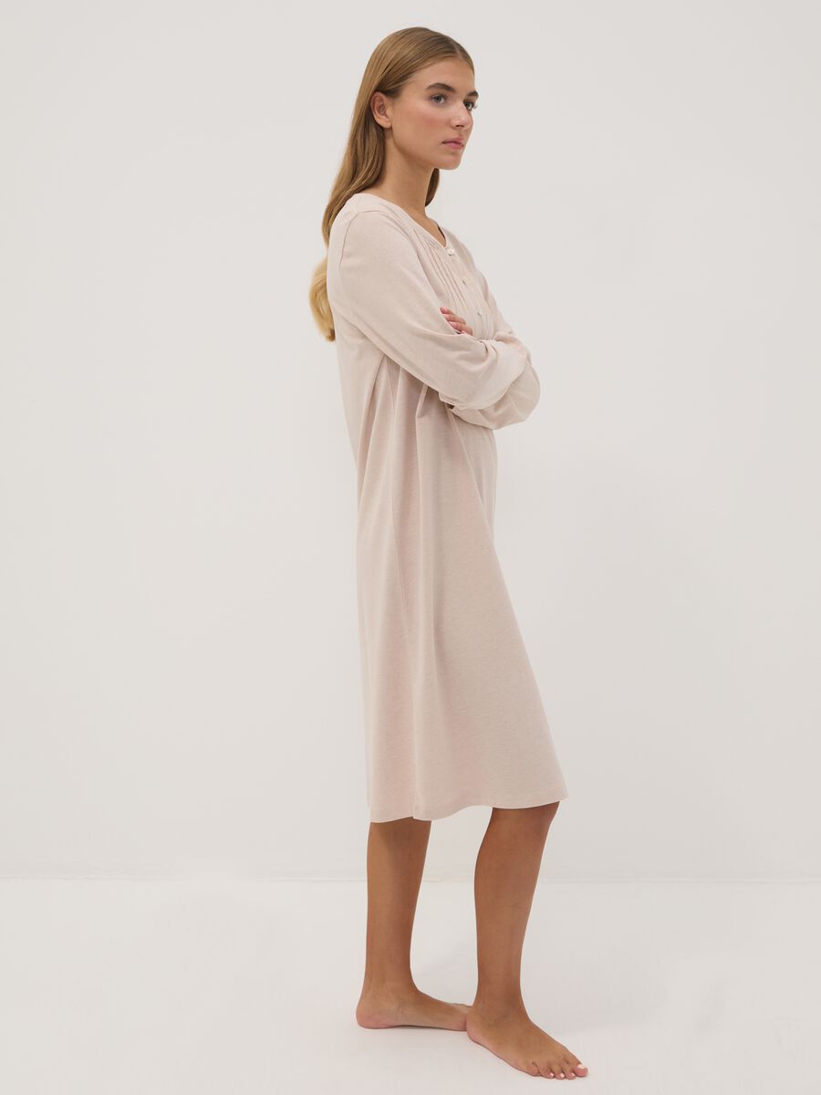 Beige organic cotton-blend nightdress with V-neck_1