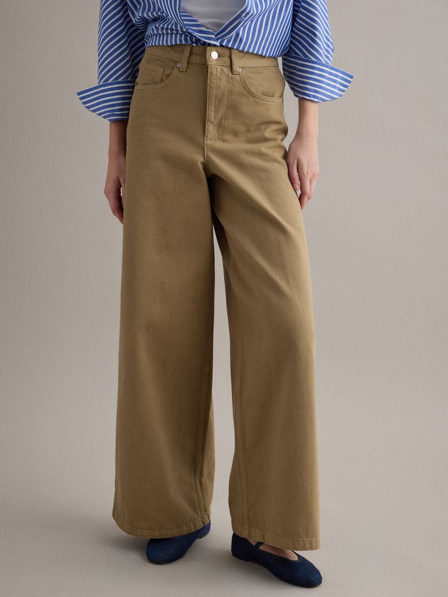 Beige wide-leg denim cotton jeans_1