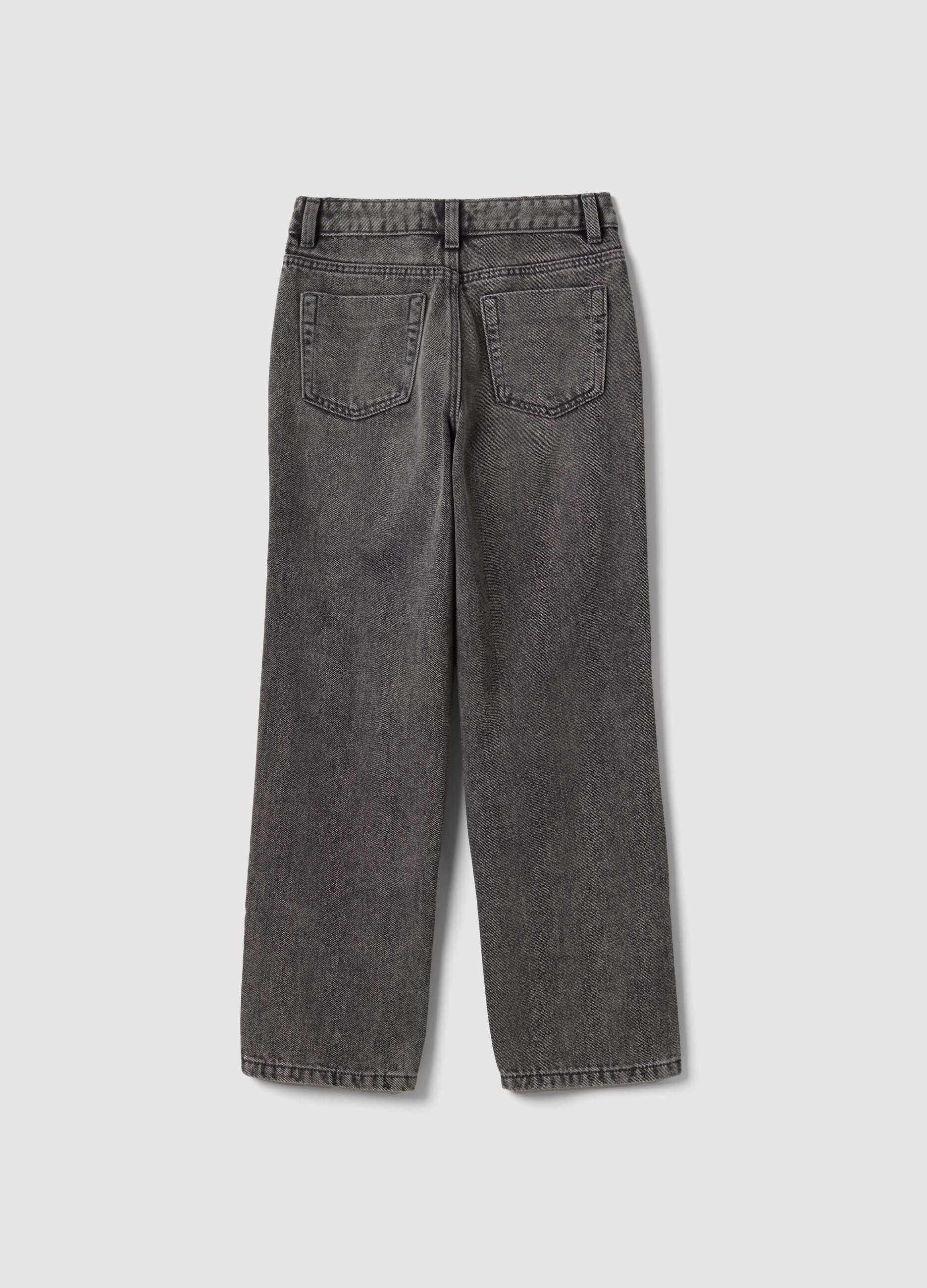 Jeans grigi straight in denim di misto cotone, lyocell e viscosa per ragazza
