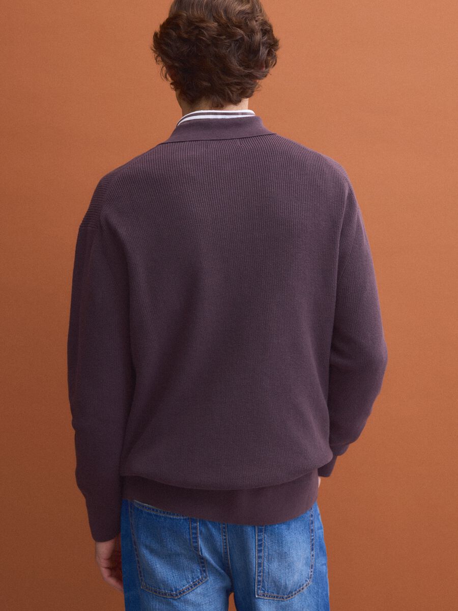 Polo marrone in puro cotone con zip e collo classico_3