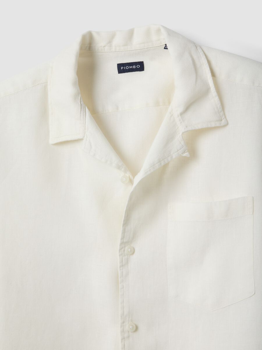White short sleeve pure linen shirt regular fit_5