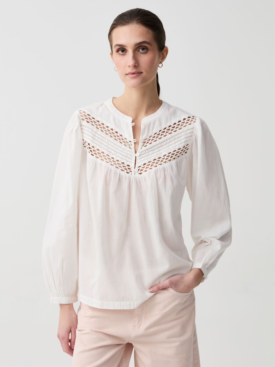 Cotton blouse with openwork details_1