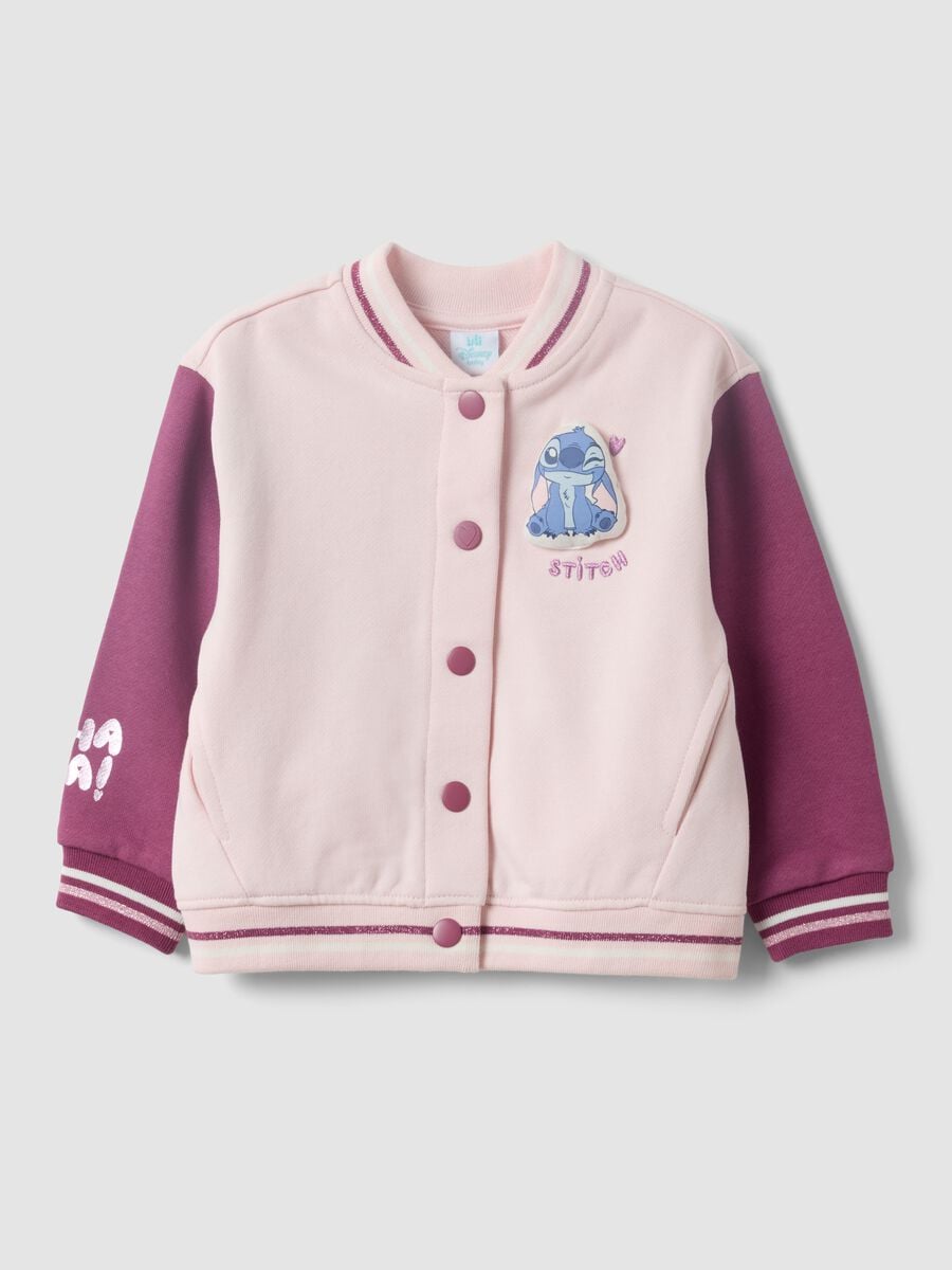 Pink 100% cotton sweatshirt with Lilo & Stitch snap buttons for baby girls_0