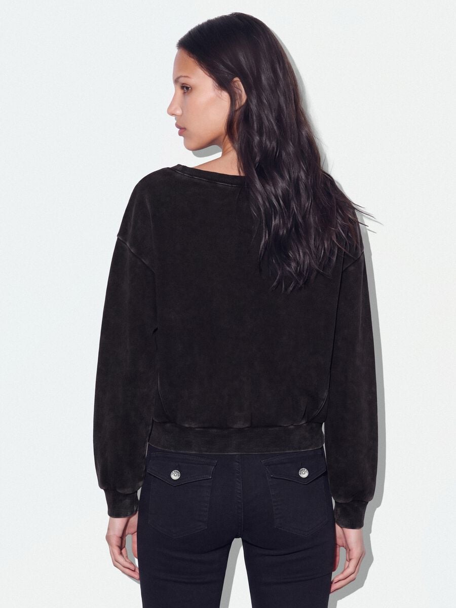 Black cotton-blend sweatshirt with boat neckline_3