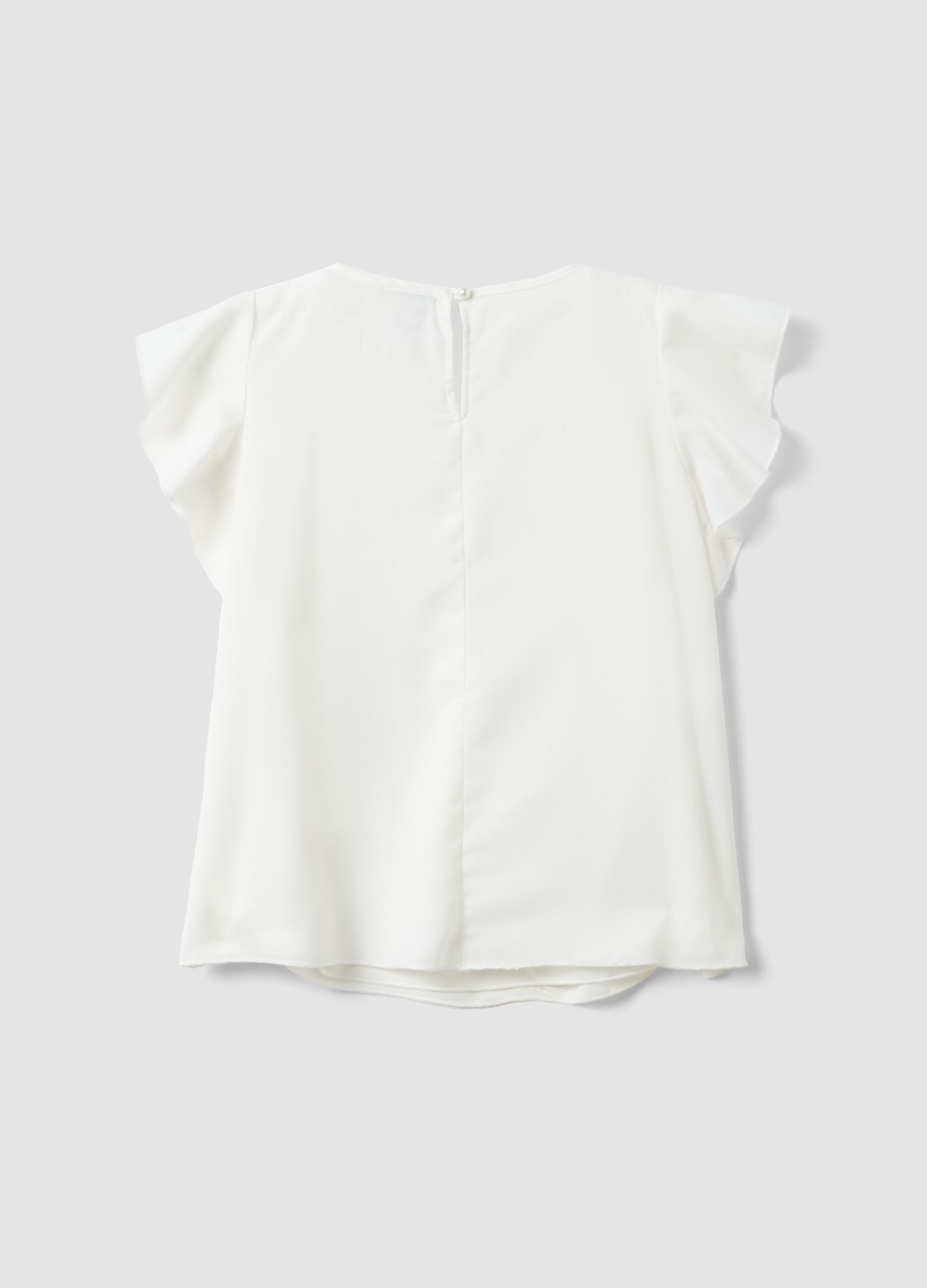 White regular fit girl's blouse with ruffled sleeves