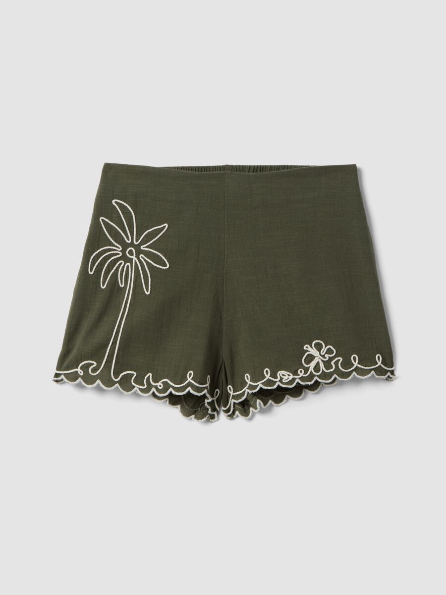 Gr&uuml;ne Regular-Fit-Shorts aus reiner Baumwolle mit Stickereien_4