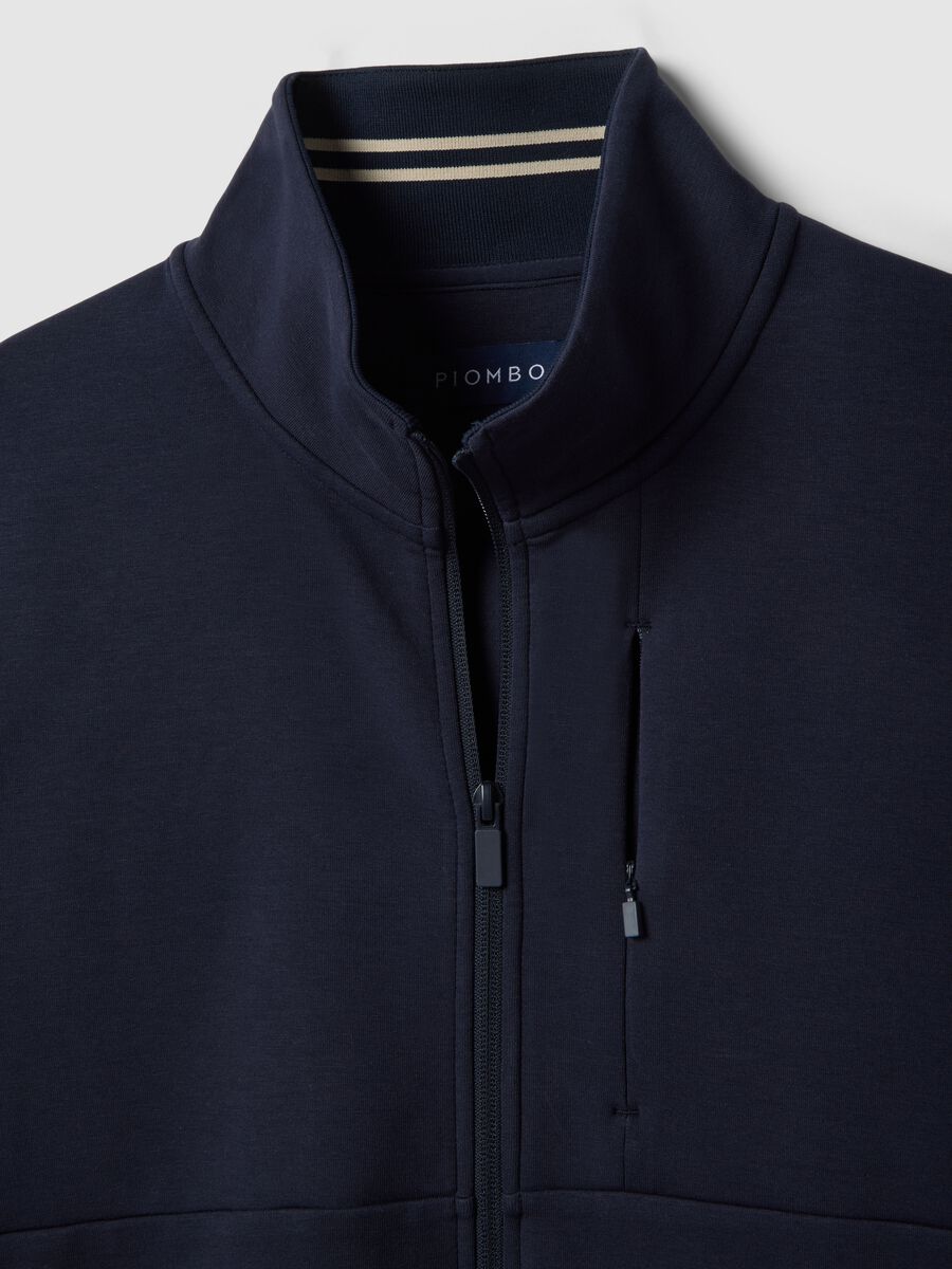 Blue cotton blend regular fit sweatshirt with full zip and high collar_5