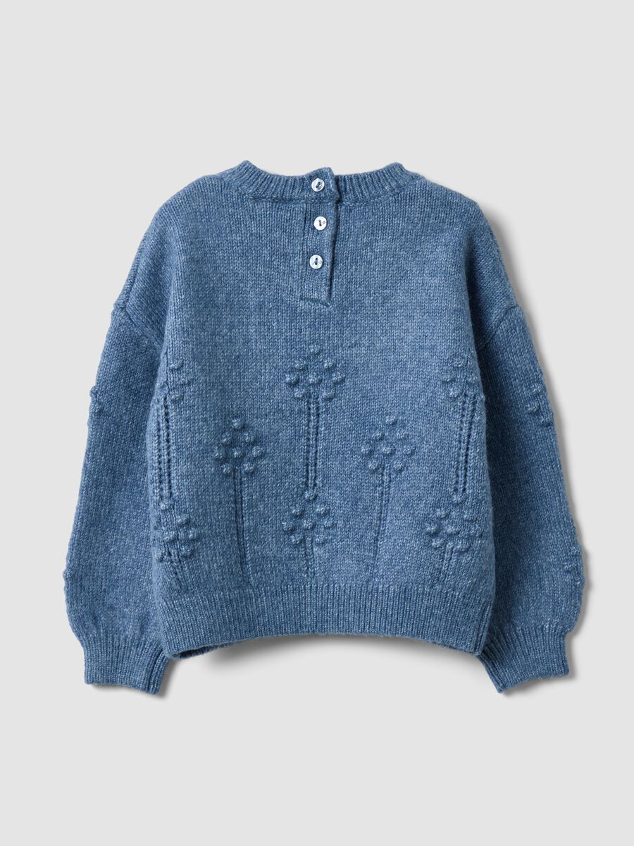 Blue crew-neck knitted jumper with floral pattern_1