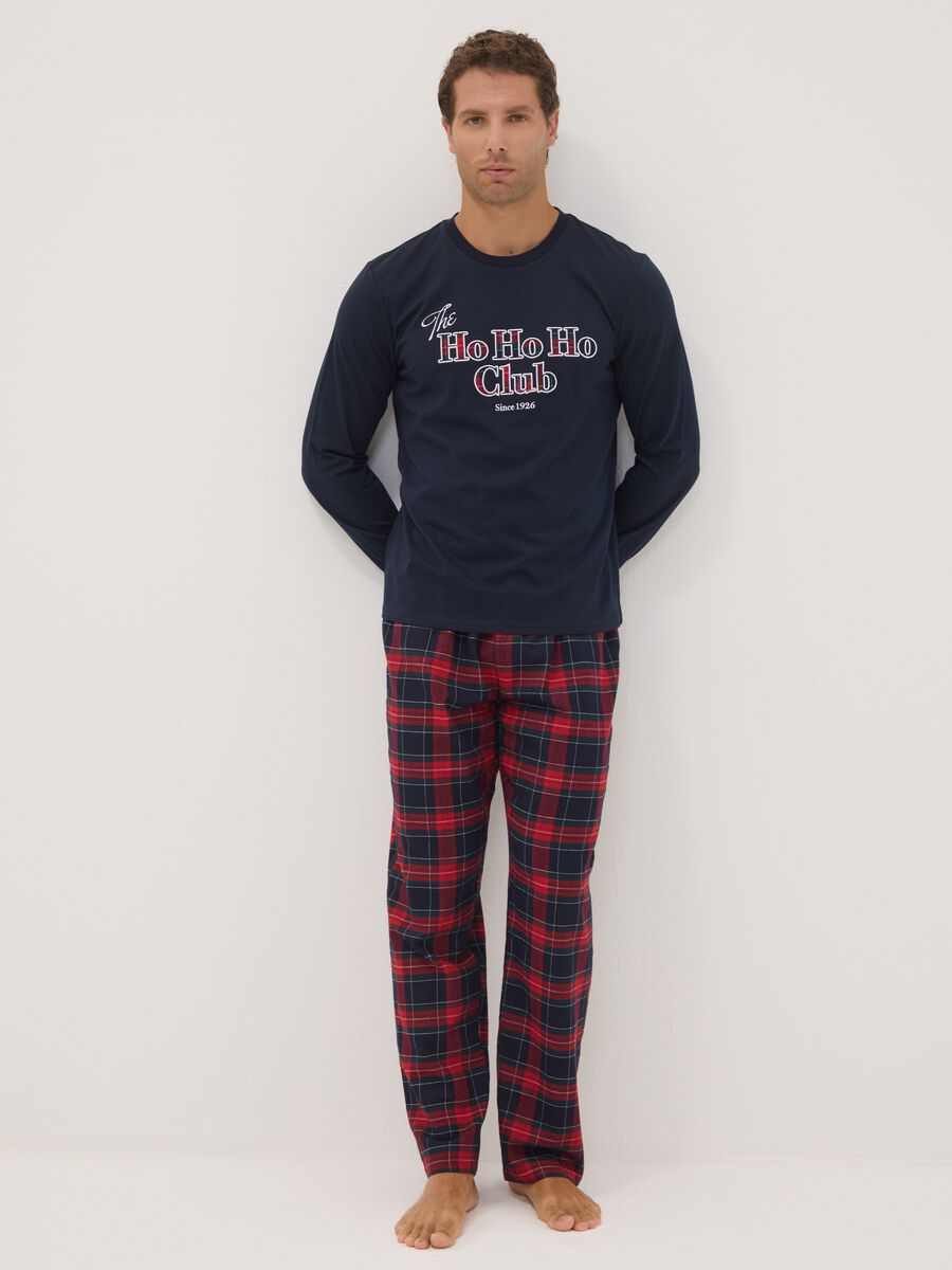 Navy blue pure cotton crew-neck pyjamas_0