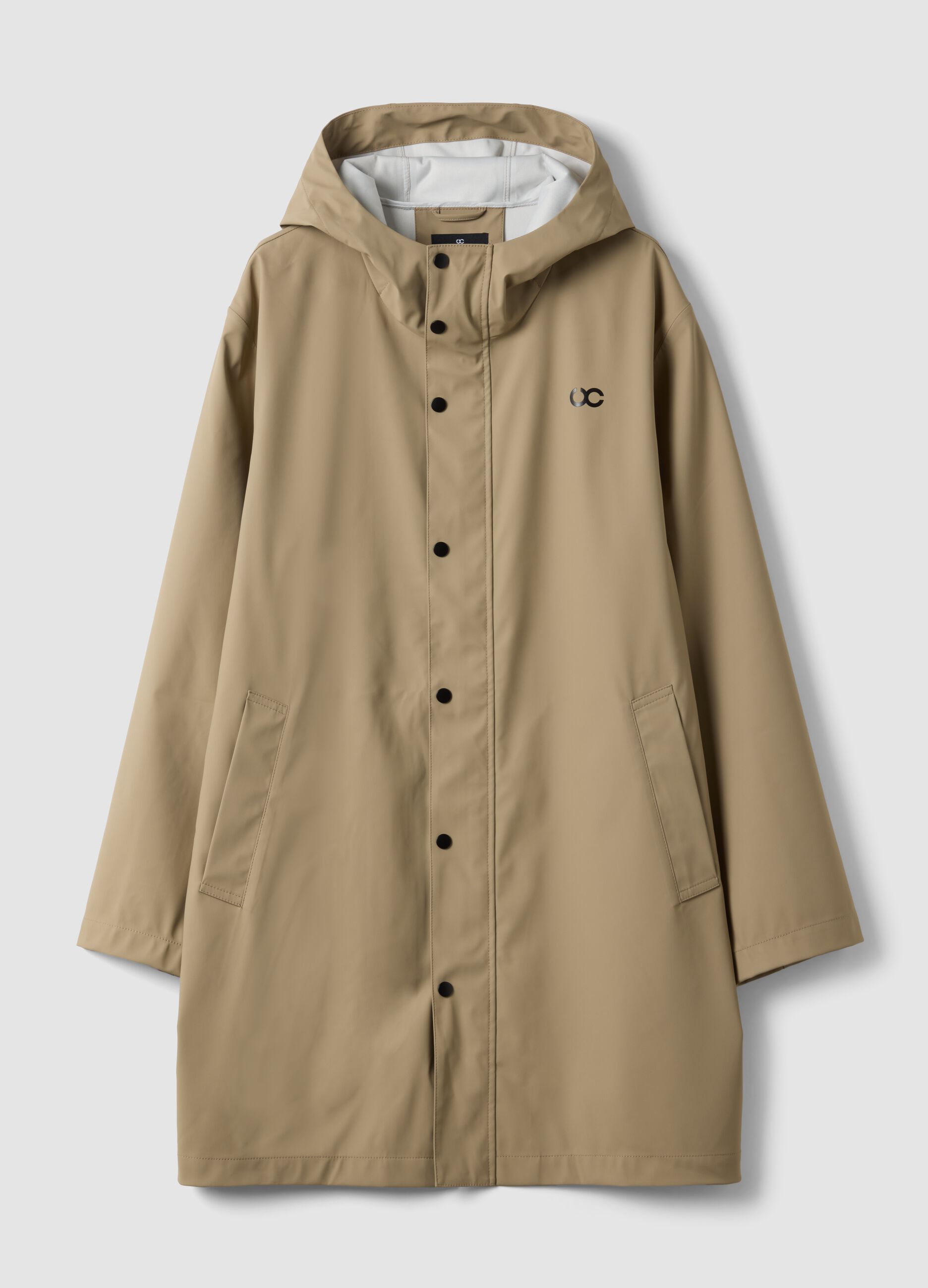 Beige regular-fit raincoat with zip fastening