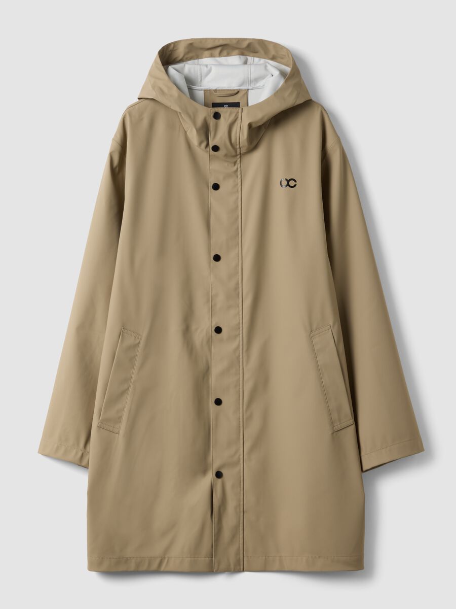 Beige regular-fit raincoat with zip fastening_0