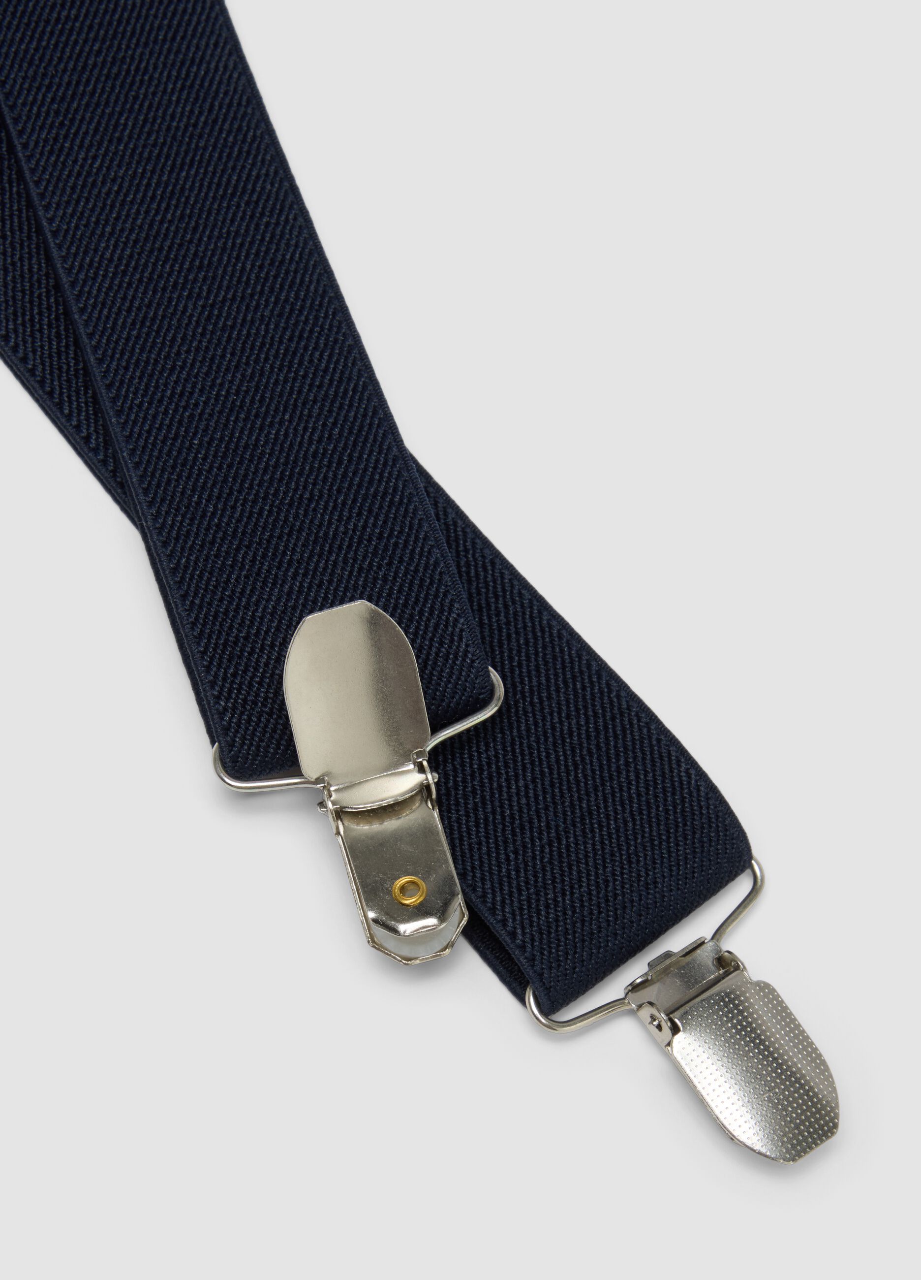 Blue elasticated braces with metal clips