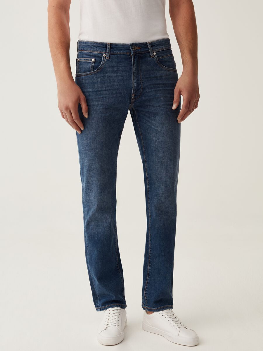 Regular-fit cross-hatch cotton jeans_1