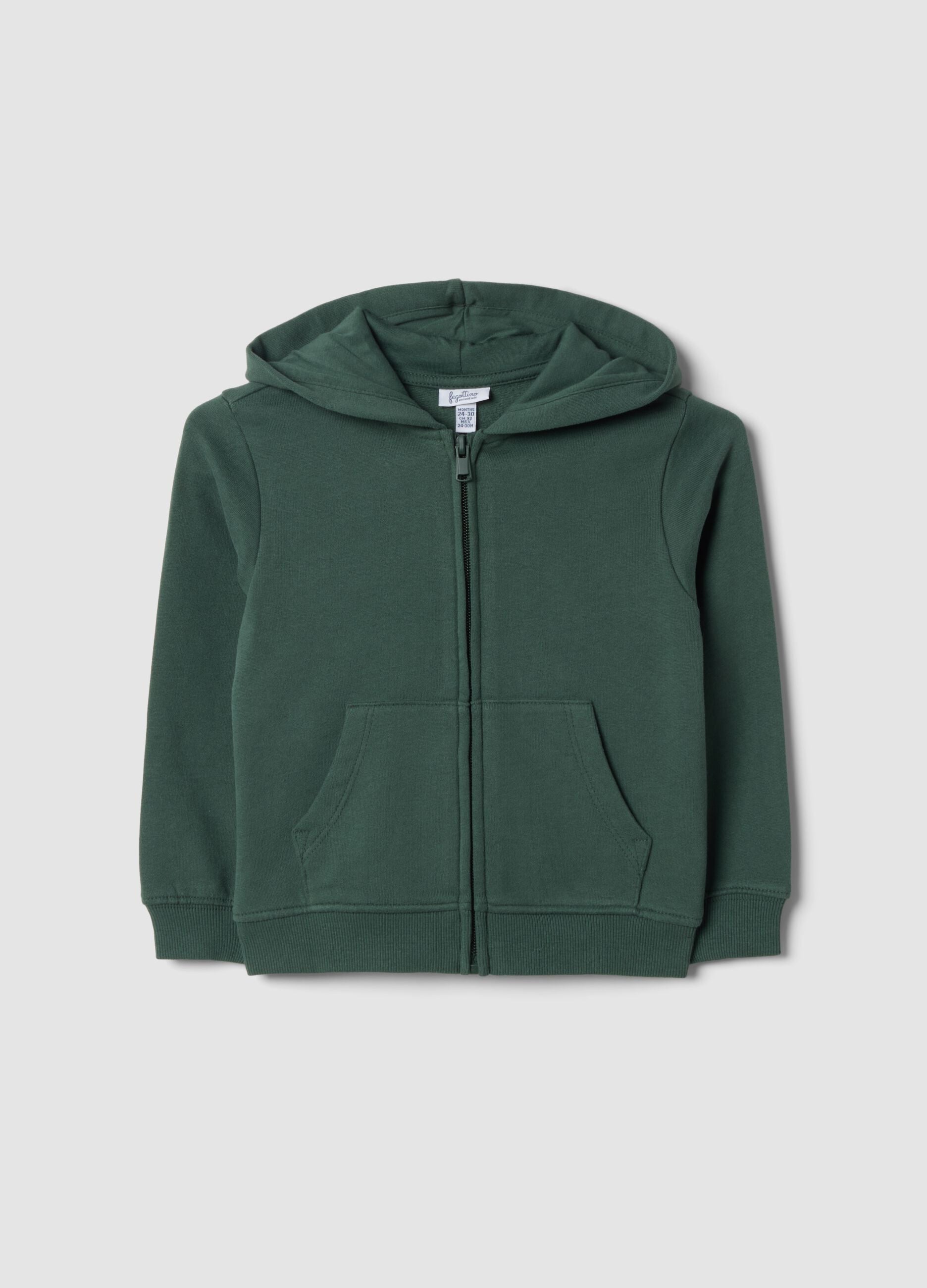 Felpa verde con cappuccio in puro cotone organico regular fit