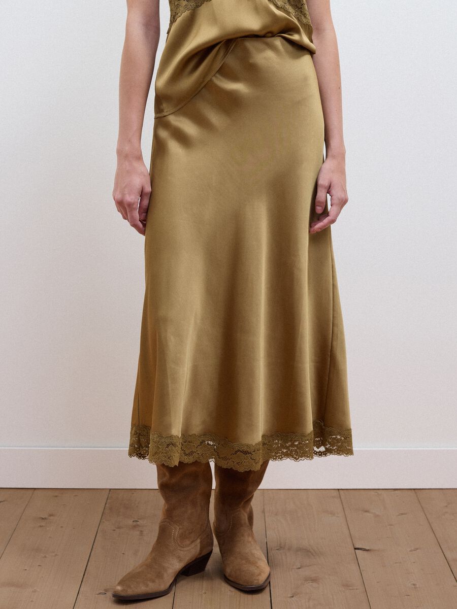 Yellow viscose-blend skirt with lace_1