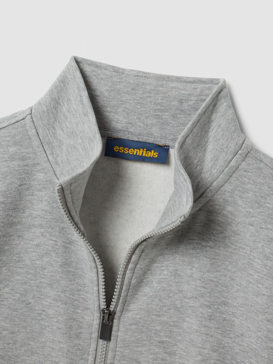 Grey cotton-blend sweatshirt with crew neck and zip, regular fit_1