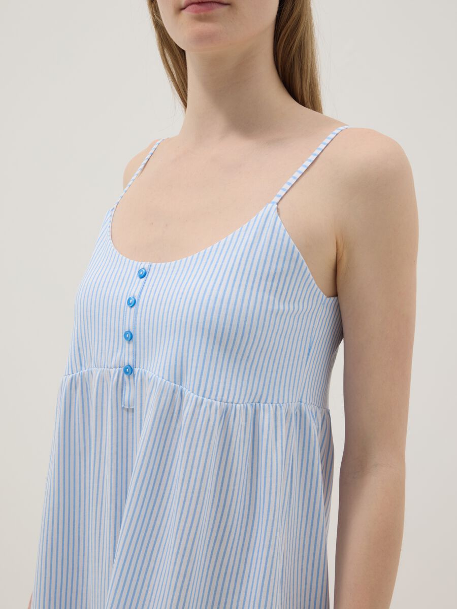 Pure cotton nightdress with white and light blue stripes and straps_3