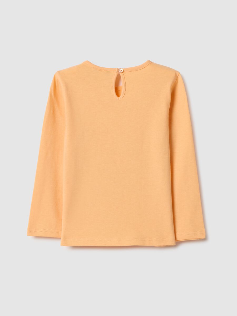 Orange long-sleeve pure cotton girl's T-shirt with prints_1