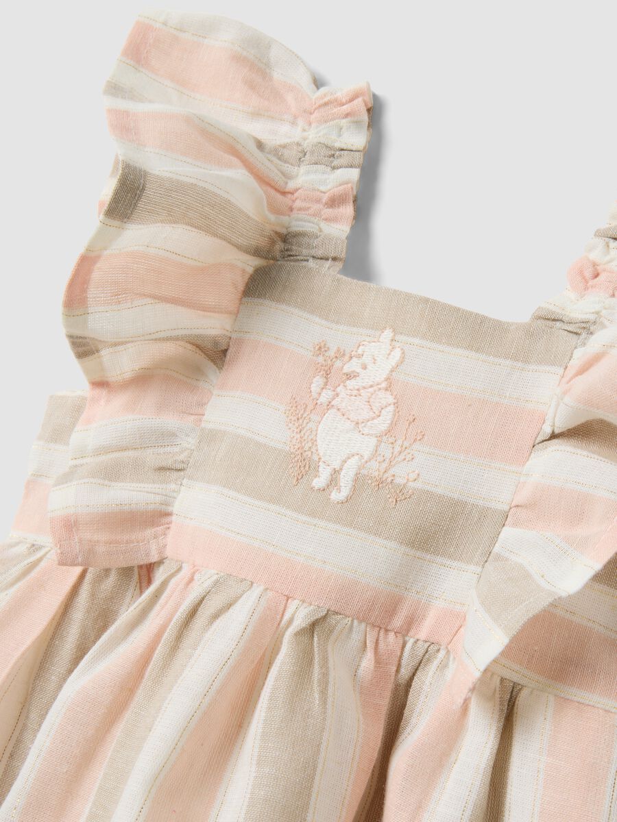 Pink striped cotton and linen-blend dress with ruffles_2