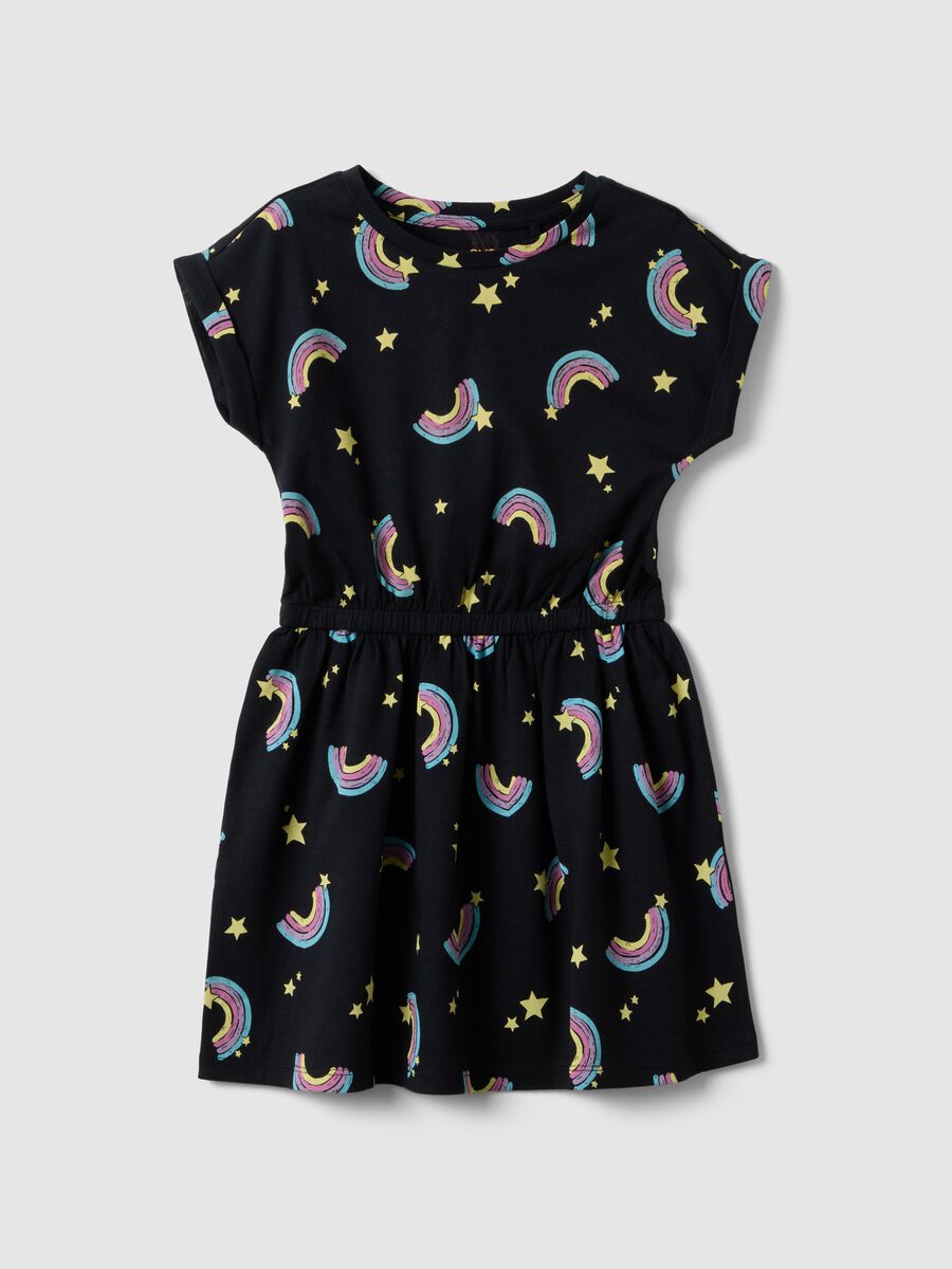 Girls' regular fit black pure cotton dress with rainbows_0