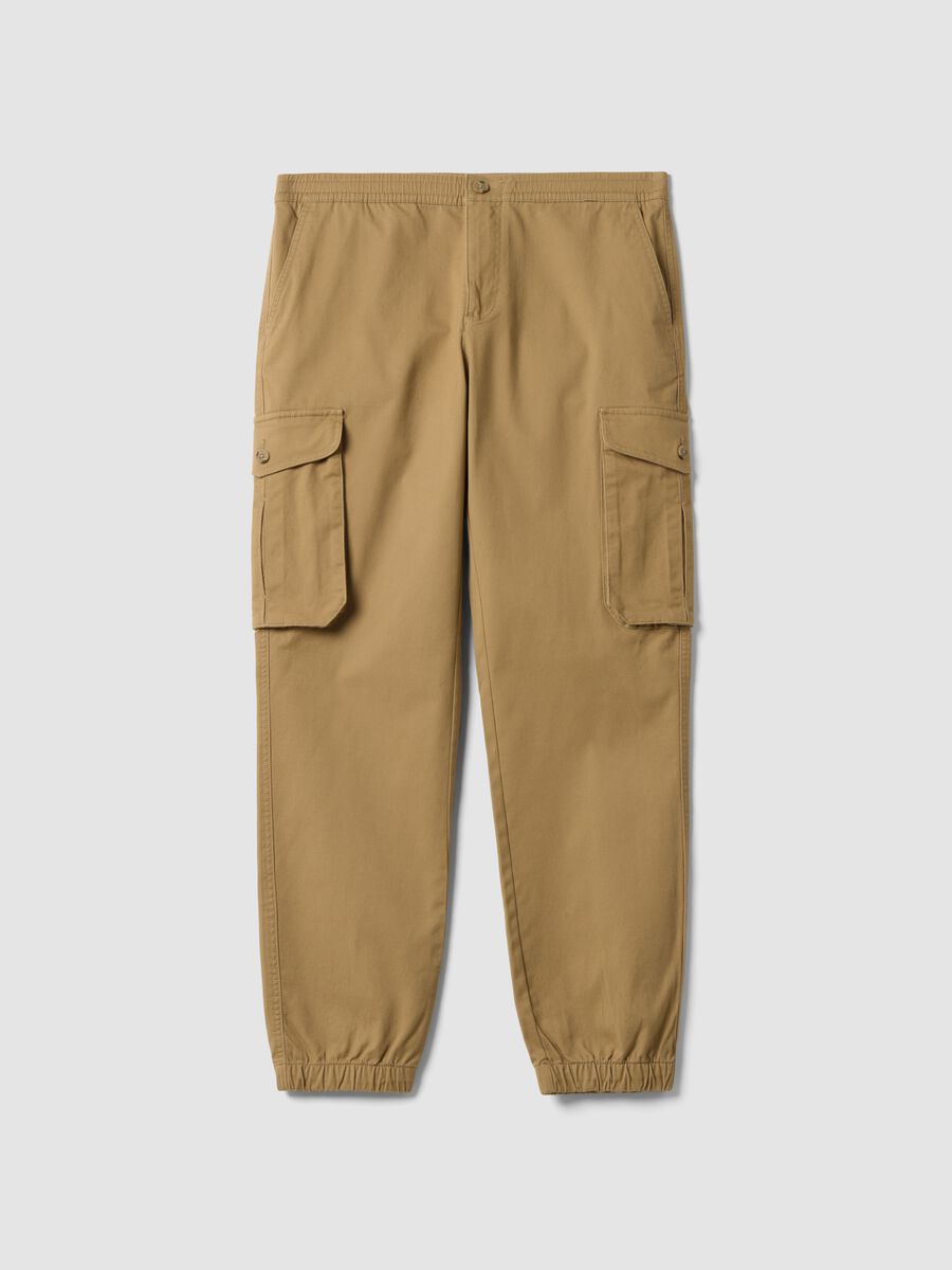 Pantaloni cargo marroni in cotone elasticizzato regular fit_5