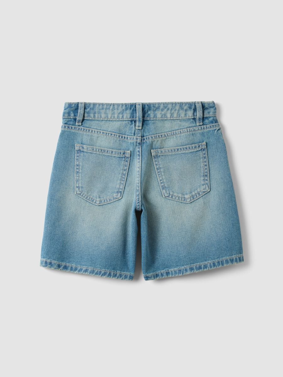 Blue pure-cotton denim shorts for girls, regular fit with polka-dot detail_4
