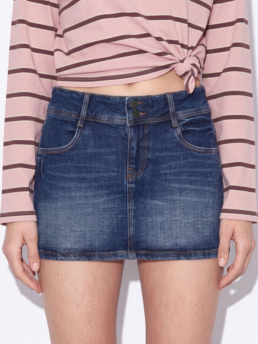 Blue stretch cotton denim mini skirt_3