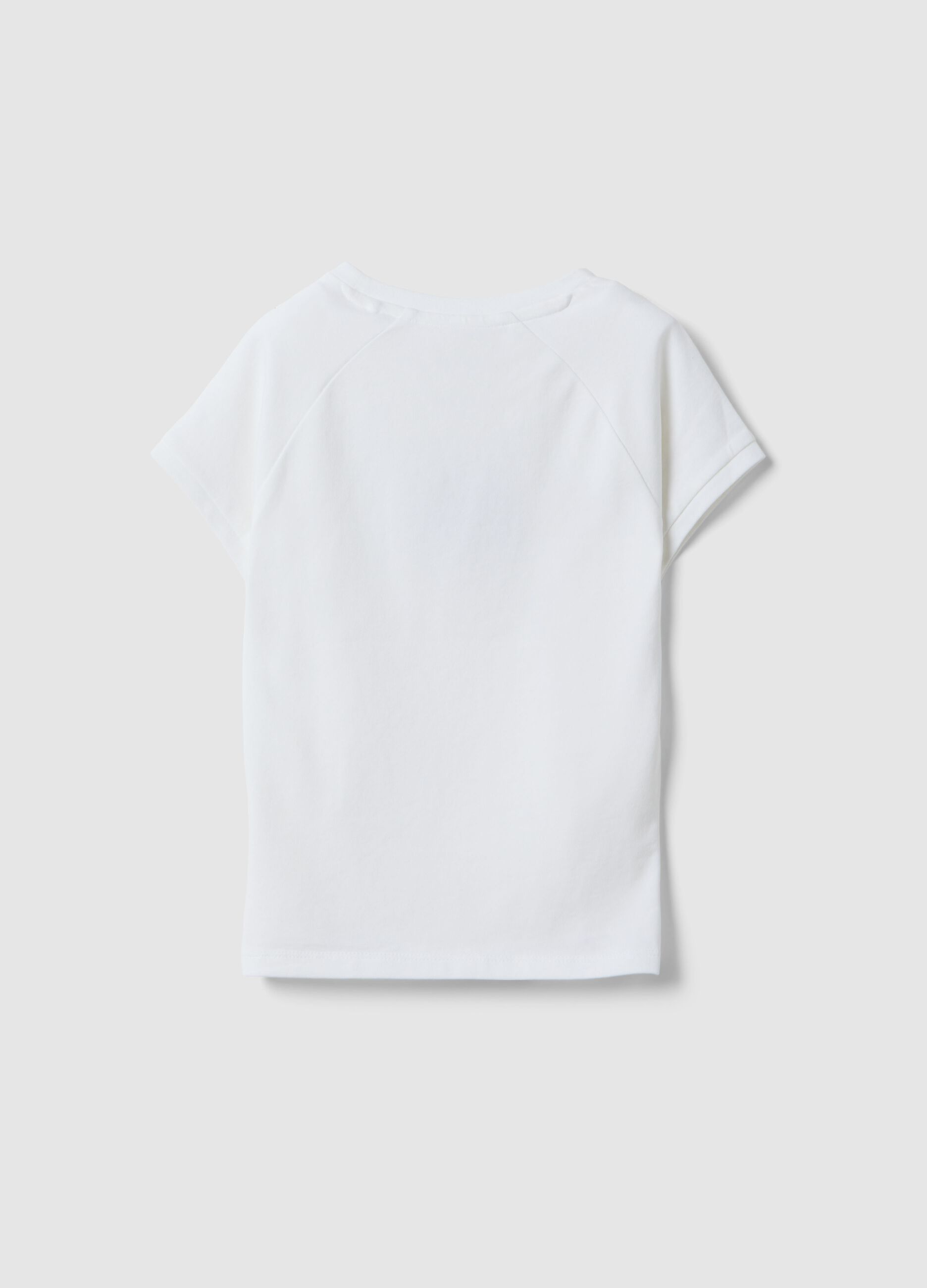 T-shirt branca slim fit de algod&atilde;o el&aacute;stico para meninas com frase