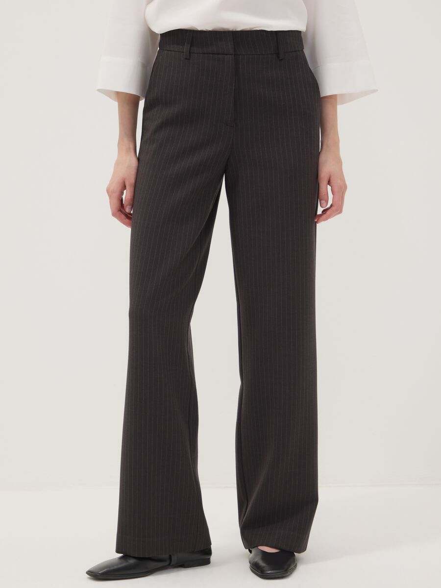 Grey pinstripe stretch viscose straight-leg trousers_1
