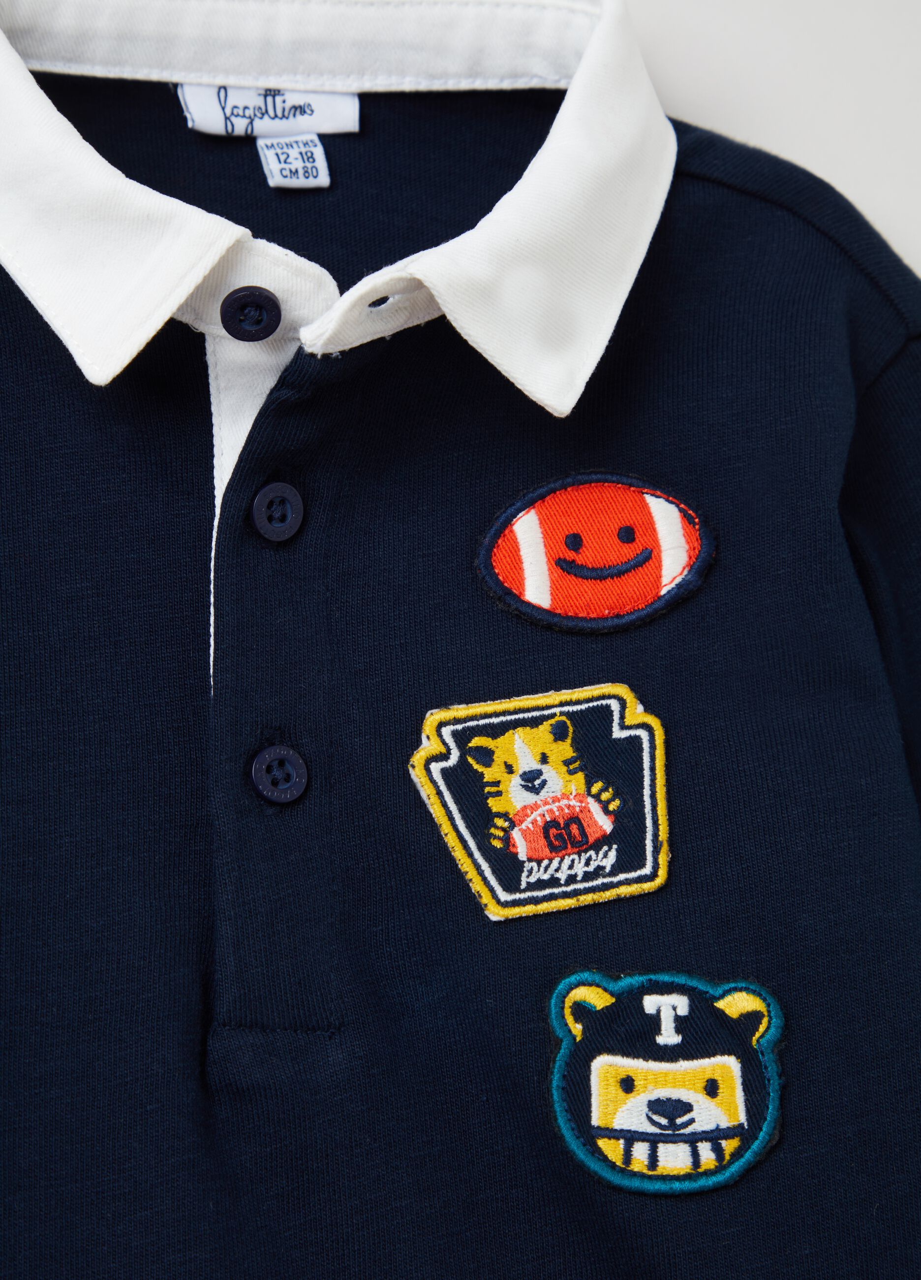 Long-sleeved polo shirt with animal patches_2