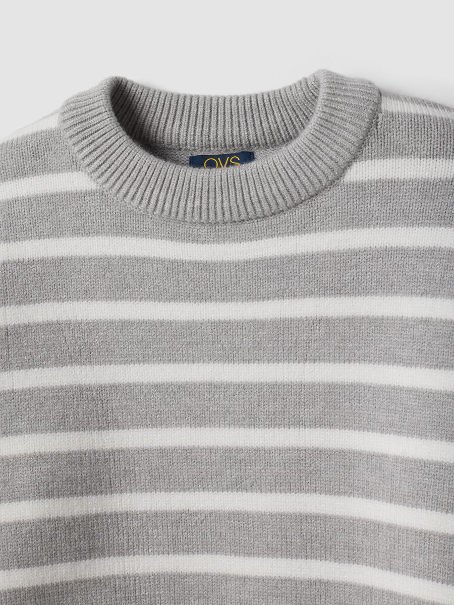 Grey striped viscose-blend crew-neck jumper_4