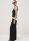 Black stretchy wide-leg trousers with crinkled texture_0