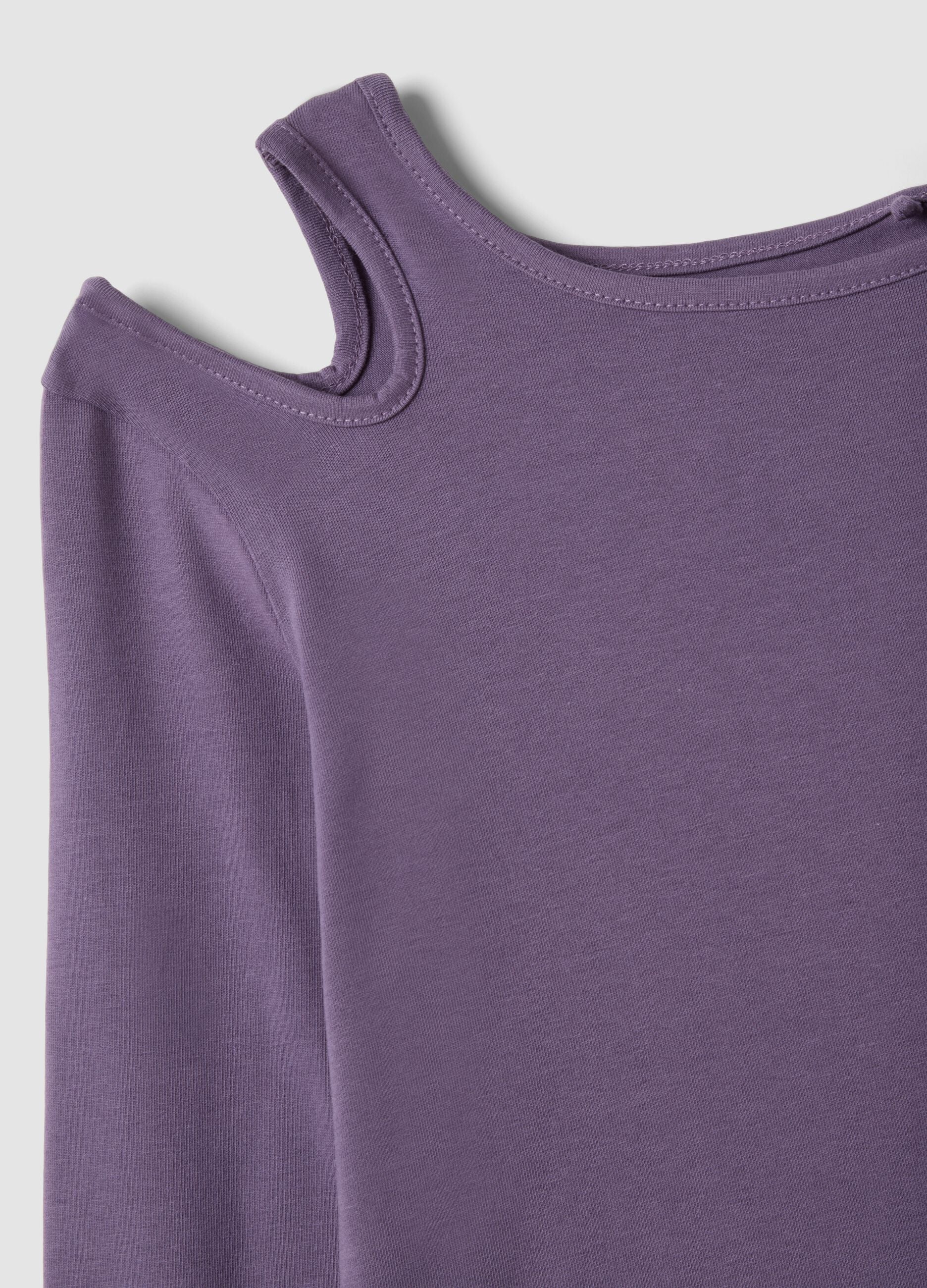 Purple stretch organic cotton cut-out T-shirt for girls