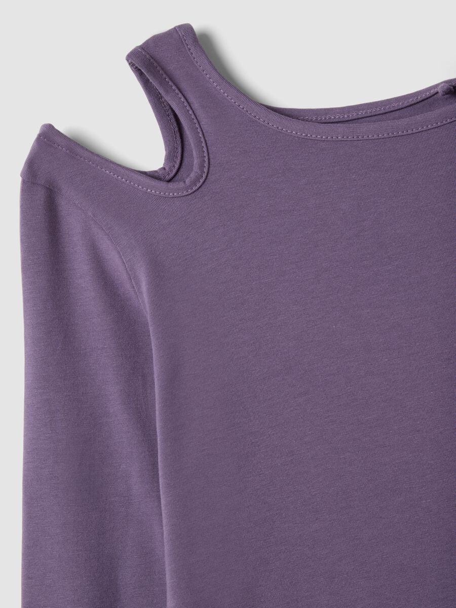 Purple stretch organic cotton cut-out T-shirt for girls_4